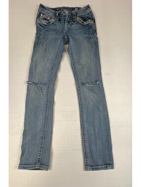 Miss Me Women 10 Blue Skinny Jeans Bling Rhinestone Embellished Distressed Denim